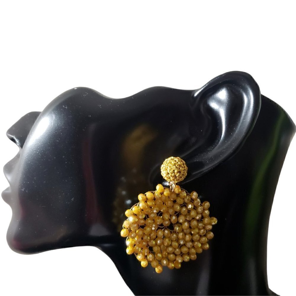 Womens Mustard Yellow Swirl Pattern Rondelle Drop Earrings Party Casual Jewelry